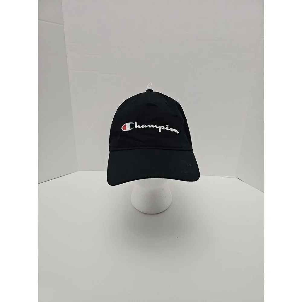 Champion Hat Cap Strap‎ Back Adjustable Spellout Script Logo Baseball Hat Black